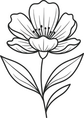 Obraz premium Minimalist hand drawn black and white flower vector illustration with elegant petals and leaves for nature themed design projects.