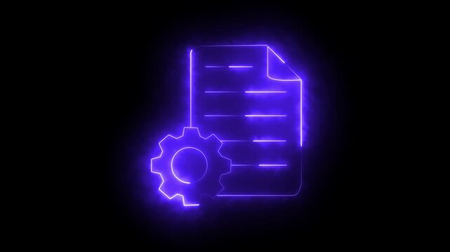 Neon folder blue gear icon animation on black background .Software update, transfer protocol, teamwork tool management. Text file icon ...