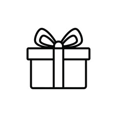 Vector illustration icon a simple black line drawing of a gift box with a ribbon bow on top