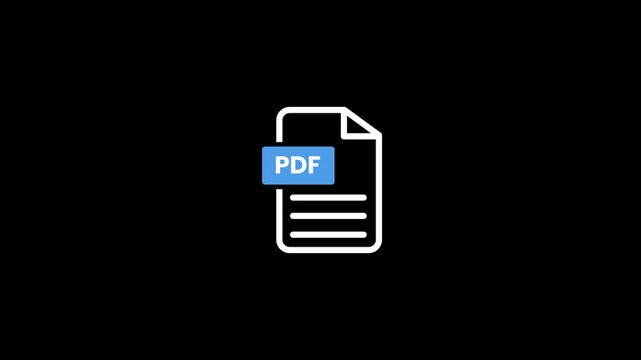 PDF file icon with blue label animation isolated on black background