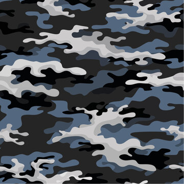 Seamless fashion dark gray and blue hunting camo pattern vector