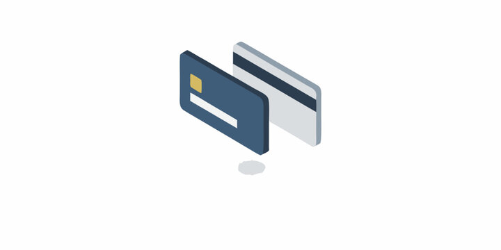 Overlapping credit cards in a minimalist isometric illustration