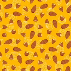 Almond nut Pattern background. seamless pattern Almond doodle illustration. doodle almond nut seamless pattern.