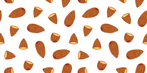 Almond nut Pattern background. seamless pattern Almond doodle illustration. doodle almond nut seamless pattern.