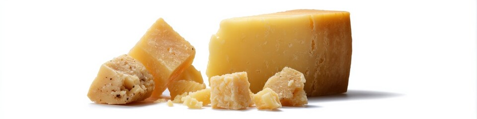Aged cheddar cheese with varied textures and crumbly pieces