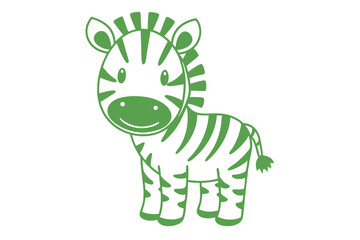 Fototapeta premium A charming green zebra stands calmly on a white backdrop, outlined simply