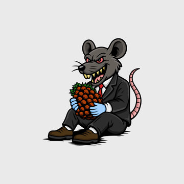 Corrupt Rat Holding Palm Oil Fruit Vector Illustration