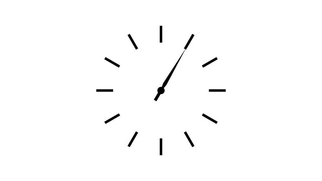 Clock spinning 60 seconds, watch animation on White background. Clock icon flat style. 60 seconds clock dial , 60 seconds time lapse animation. Analog clock spinning animation