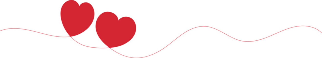 Minimal red hearts line illustration for Valentine&rsquo;s Day on white background