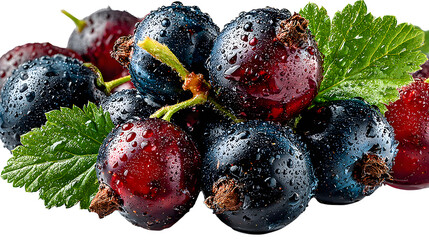 Set of isolated blackcurrants on transparent background. The berries are fresh, glossy, and fully visible, with no parts cut off. Perfect for design elements or artwork.
