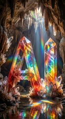 Fototapeta premium Crystal Cave AI Formation with Prismatic Light Refraction