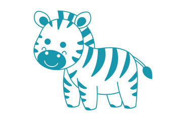 Fototapeta premium Cheerful teal zebra smiles with striking stripes against a bright white clean background