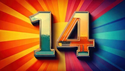 Colorful Number Fourteen on a Radiant Background.