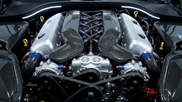 High-performance V12 engine with carbon fiber intake plenums