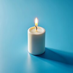 Minimal Isometric Composition of Lit Candle on Blue Background on White Background