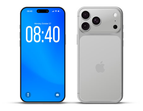 Istanbul, Turkey-January 23, 2026: New iPhone 17 Pro with color options. Silver, Cosmic Orange and Deep Blue colors. Smartphone 3D mockup screen front view iphone with white blank screens