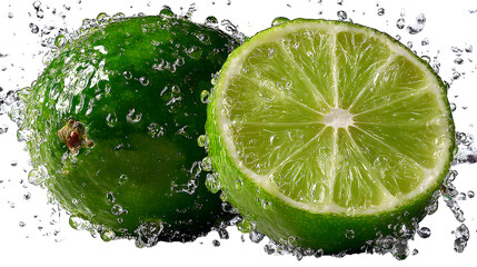 Slice of green lime, isolated on transparent background, showing the bright green, juicy interior. The lime is fresh and vibrant, with no parts cut off.