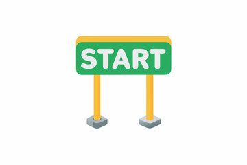 A digital illustration of a green start sign on a yellow background