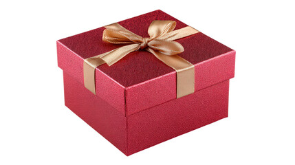 Obraz premium Square gift box for present red color with gold ribbon bow isolated on transparent background surprise package cardboard birthday decoration design