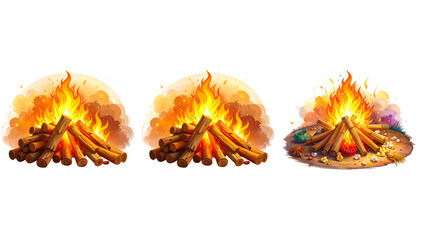 Obraz premium Indian Festival Bonfire Scene for Lohri and Holika Dahan, Transparent Background Asset