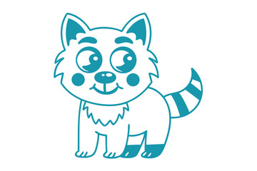 Obraz premium Cheerful cartoon raccoon with stripes shows a friendly smile against a plain backdrop