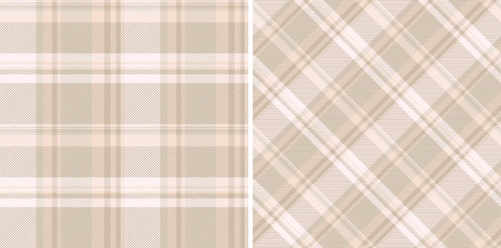 Vector texture fabric of plaid check pattern with a background textile tartan seamless. Set in cream colors. Greeting card designs.