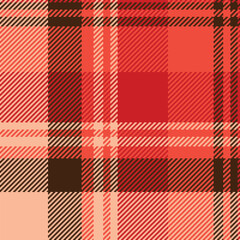 Rosa tartan background seamless, africa check vector plaid. Halftone fabric pattern textile texture in red and orange colors.