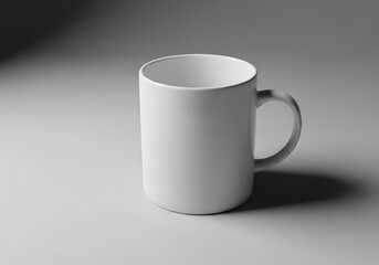 Fototapeta premium Clean white ceramic mug with handle casting a subtle shadow on a neutral surface