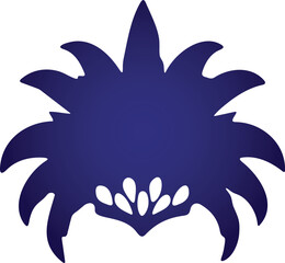 Obraz premium Dark blue palm tree silhouette with pointed top and curved leaves isolated on transparent background