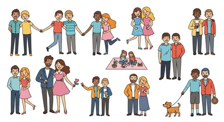 Naklejka premium Diverse Couples and Friends Enjoying Time Together.