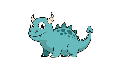 Naklejka premium Cute little blue dinosaur character with small horns, spikes on its back, and a friendly expression walking on a plain white background.
