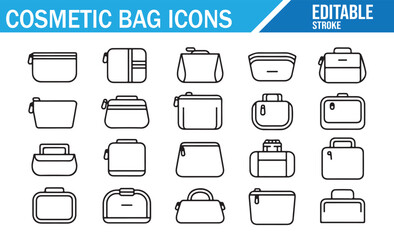 Cosmetic bag icon set line art vector illustration collection.