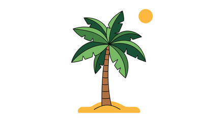 palm tree with sun on white background