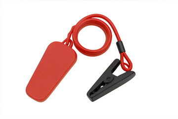 Treadmill safety key with red coiled lanyard and clip