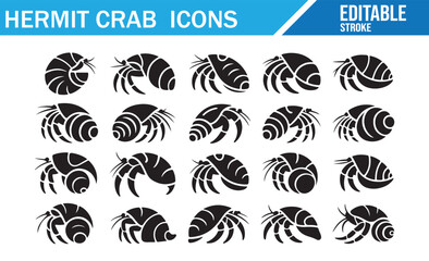 Fototapeta premium Hermit crab logo templates. Black silhouette vector collection.
