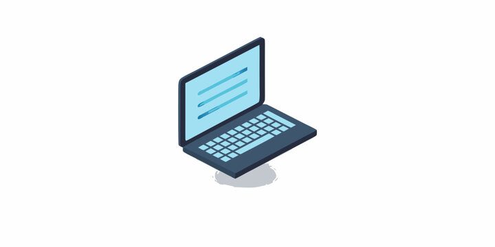 Isometric illustration of a modern open laptop computer with a blue color scheme