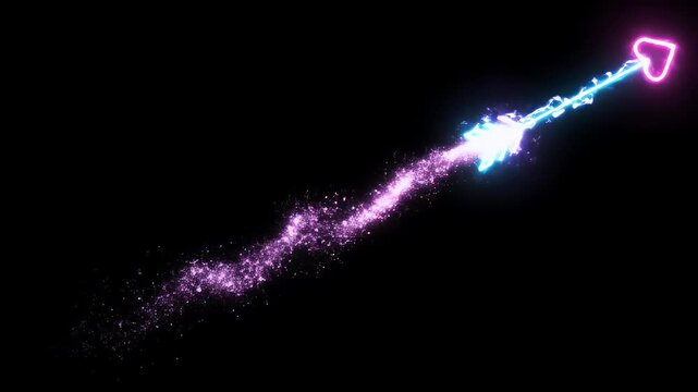 Cupid's Arrow with Sparkle Trail - The video features a brightly glowing Cupid's arrow, complete with a heart-shaped tip.