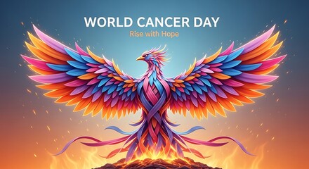 Obraz premium Vibrant phoenix symbolizing hope on world cancer day with radiant colors