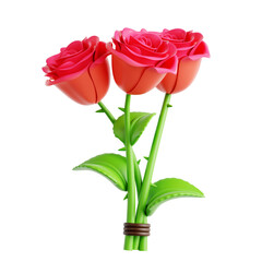 3D Red Rose Flowers Illustration Isolated on White Background