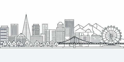 Fototapeta premium Linear cityscape illustration featuring san francisco s skyline and landmarks