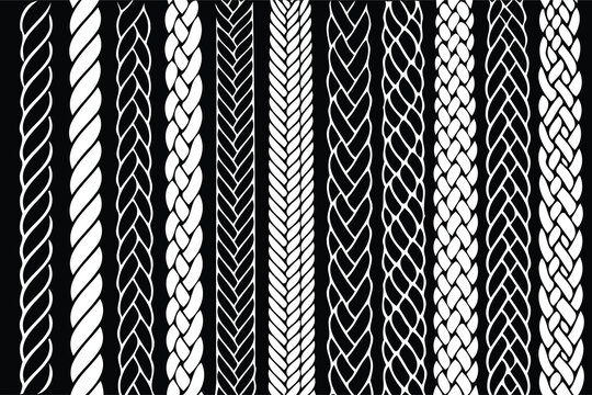black and white illustration of various rope and braid patterns.