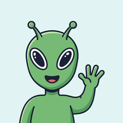 Friendly Green Alien Waving
