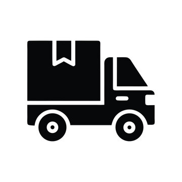Black silhouette displays a delivery truck carrying a package ready for dispatch or shipment