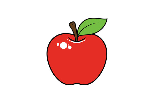 cute red apple with green leaf and stem illustration
