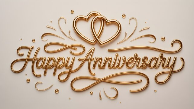 Golden Happy Anniversary text with hearts