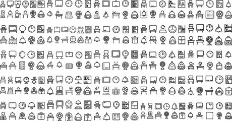Collection of business and office icons on white background  various symbols