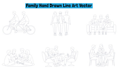 Obraz premium Family Hand Drawn Line Art Vector | Outline Family Illustration and Relationship Concept Design