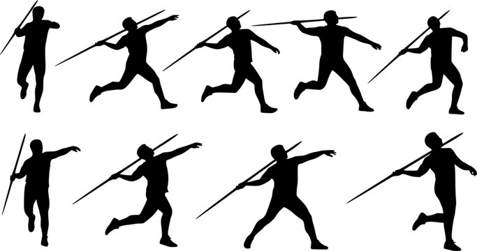 vector silhouettes of Javelin throw players