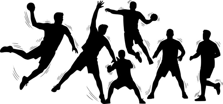 vector silhouettes of handball players