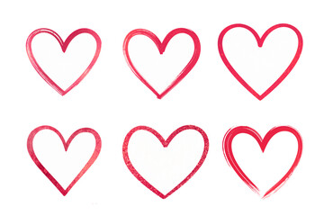 set of red hand drawn heart. paint brush stroke red heart design element for Valentines Day card.